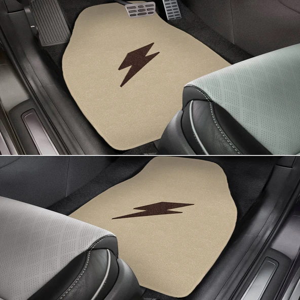 Kahverengi Şimşek Nakış Desenli 5'li Oto Halı Paspas Seti / Ön Arka Uyumlu Araç Oto Halı Paspas - Resim 6