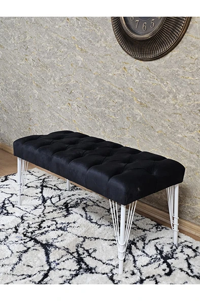 Beyaz Boyalı Tel Ayaklı 90 cm Puf Bench - Puf - Bench - Kasalı Oturak - Oturak - Yatak Ucu Puf Siyah Renk 90 x 41 Boyut/Ebat - 4