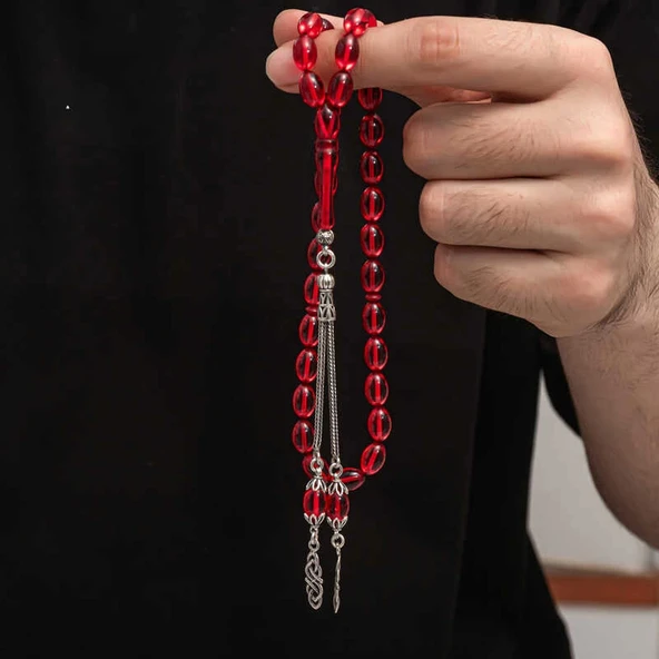 Supertrend Gümüş Püskül Sıkma Kehribar Tesbih - 4