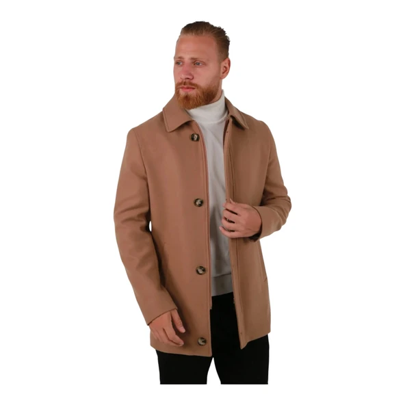 Erkek Fermuar Ve Düğme Kapamalı Palto Kaban - 4