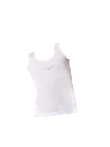 6 Adet Anıt Kız Çocuk Ribana Taşlı Geniş Askılı Atlet Beyaz 4506 ürün görseli