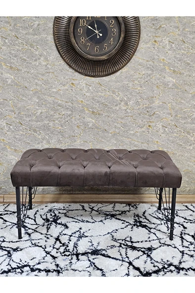 Siyah Boyalı Tel Ayaklı 90 cm Puf Bench - Puf - Bench - Kasalı Oturak - Oturak - Yatak Ucu Puf Kahverengi Renk 90 x 41 Boyut/Ebat - Resim 2