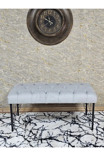 Siyah Boyalı Tel Ayaklı 90 cm Puf Bench - Puf - Bench - Kasalı Oturak - Oturak - Yatak Ucu Puf Gri Renk 90 x 41 Boyut/Ebat - 2