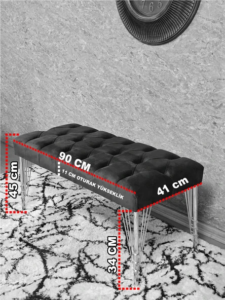 Siyah Boyalı Tel Ayaklı 90 cm Puf Bench - Puf - Bench - Kasalı Oturak - Oturak - Yatak Ucu Puf Mavi Renk 90 x 41 Boyut/Ebat - Resim 5