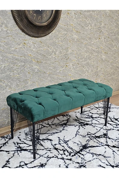 Siyah Boyalı Tel Ayaklı 90 cm Puf Bench - Puf - Bench - Kasalı Oturak - Oturak - Yatak Ucu Puf Yeşil Renk 90 x 41 Boyut/Ebat ürün görseli 1