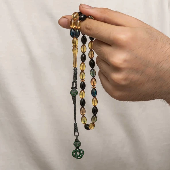 Supertrend Gümüş Kazaz Püsküllü Sıkma Kehribar Tesbih - Resim 2