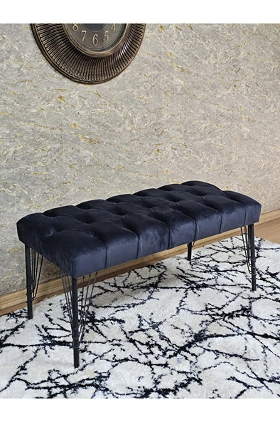 Siyah Boyalı Tel Ayaklı 90 cm Puf Bench - Puf - Bench - Kasalı Oturak - Oturak - Yatak Ucu Puf Füme Renk 90 x 41 Boyut/Ebat ürün görseli 1