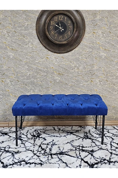 Siyah Boyalı Tel Ayaklı 90 cm Puf Bench - Puf - Bench - Kasalı Oturak - Oturak - Yatak Ucu Puf Mavi Renk 90 x 41 Boyut/Ebat - Resim 2