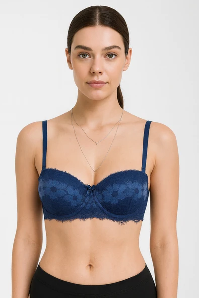 Lacivert Fiori Dolgulu Straplez Sütyen ürün görseli