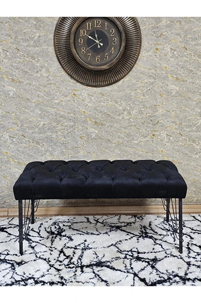 Siyah Boyalı Tel Ayaklı 90 cm Puf Bench - Puf - Bench - Kasalı Oturak - Oturak - Yatak Ucu Puf Siyah Renk 90 x 41 Boyut/Ebat - Resim 2