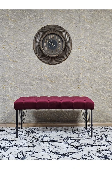 Siyah Boyalı Tel Ayaklı 90 cm Puf Bench - Puf - Bench - Kasalı Oturak - Oturak - Yatak Ucu Puf Bordo Renk 90 x 41 Boyut/Ebat - 3