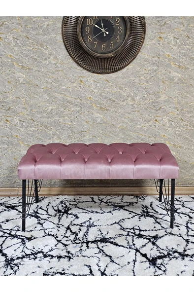 Siyah Boyalı Tel Ayaklı 90 cm Puf Bench - Puf - Bench - Kasalı Oturak - Oturak - Yatak Ucu Puf Pembe Renk 90 x 41 Boyut/Ebat - Resim 2
