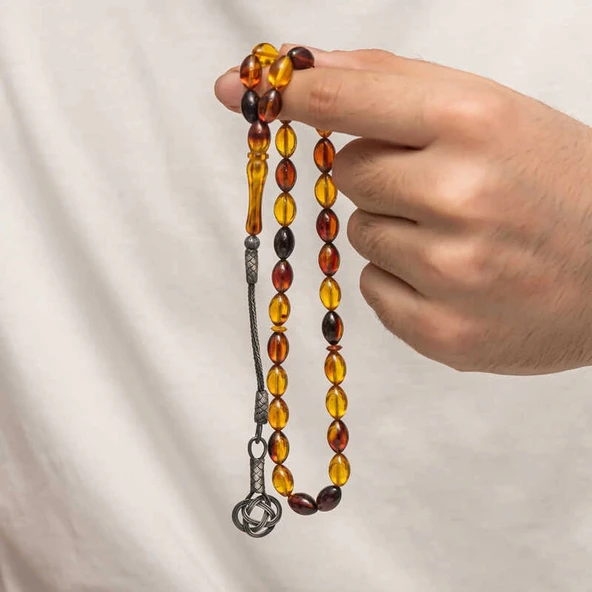 Supertrend Gümüş Kazaz Püsküllü Sıkma Kehribar Tesbih - 2