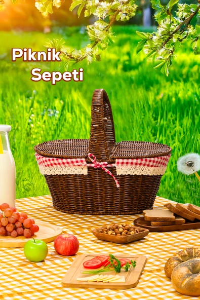 Porsima 2080 Oval Hasır Görünümlü Piknik Sepeti Piknik Çantası 41x35cm ürün görseli