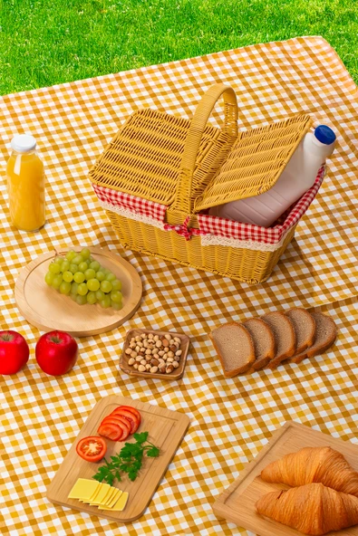 Porsima 2079 Dökdörtgen Hasır Görünümlü Piknik Sepeti Piknik Çantası 42x37cm - Resim 2