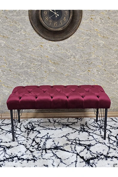 Siyah Boyalı Tel Ayaklı 90 cm Puf Bench - Puf - Bench - Kasalı Oturak - Oturak - Yatak Ucu Puf Bordo Renk 90 x 41 Boyut/Ebat - 2
