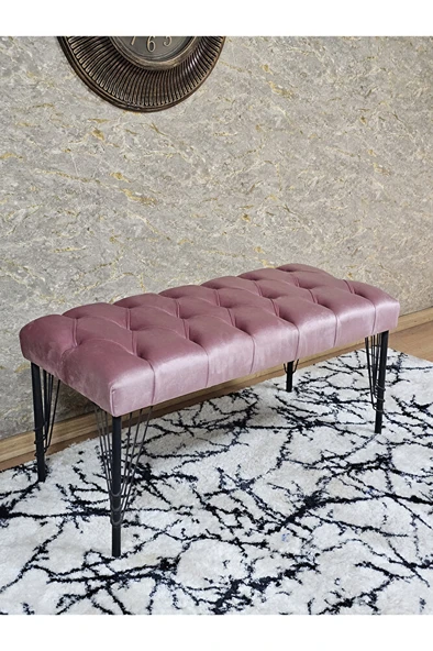 Siyah Boyalı Tel Ayaklı 90 cm Puf Bench - Puf - Bench - Kasalı Oturak - Oturak - Yatak Ucu Puf Pembe Renk 90 x 41 Boyut/Ebat ürün görseli 1