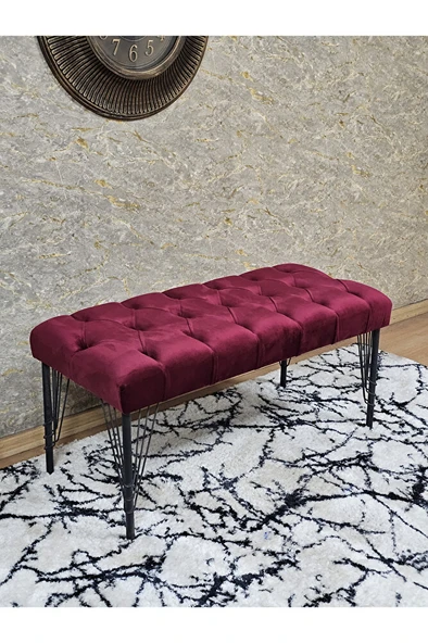 Siyah Boyalı Tel Ayaklı 90 cm Puf Bench - Puf - Bench - Kasalı Oturak - Oturak - Yatak Ucu Puf Bordo Renk 90 x 41 Boyut/Ebat