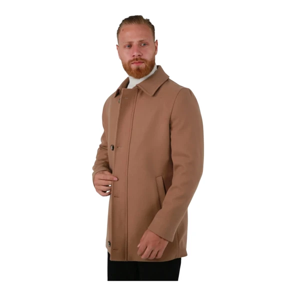 Erkek Fermuar Ve Düğme Kapamalı Palto Kaban - 5