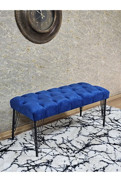 Siyah Boyalı Tel Ayaklı 90 cm Puf Bench - Puf - Bench - Kasalı Oturak - Oturak - Yatak Ucu Puf Mavi Renk 90 x 41 Boyut/Ebat ürün görseli 1