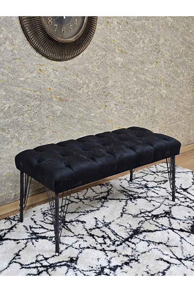 Siyah Boyalı Tel Ayaklı 90 cm Puf Bench - Puf - Bench - Kasalı Oturak - Oturak - Yatak Ucu Puf Siyah Renk 90 x 41 Boyut/Ebat ürün görseli