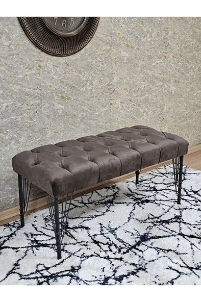 Siyah Boyalı Tel Ayaklı 90 cm Puf Bench - Puf - Bench - Kasalı Oturak - Oturak - Yatak Ucu Puf Kahverengi Renk 90 x 41 Boyut/Ebat ürün görseli