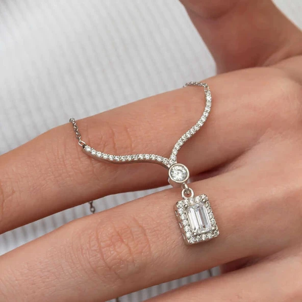 Supertrend Gümüş Baget Taşlı Gerdanlık Model Kadın Kolye - Resim 2