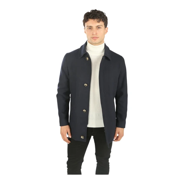 Erkek Fermuar Ve Düğme Kapamalı Palto Kaban