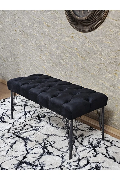 Siyah Boyalı Tel Ayaklı 90 cm Puf Bench - Puf - Bench - Kasalı Oturak - Oturak - Yatak Ucu Puf Siyah Renk 90 x 41 Boyut/Ebat - Resim 4