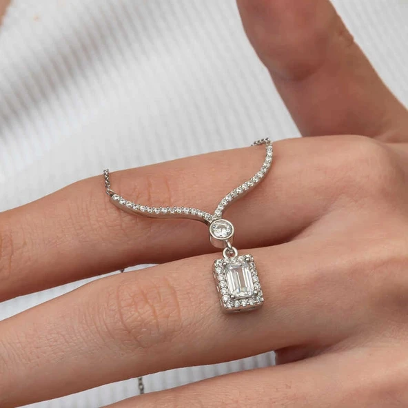 Supertrend Gümüş Baget Taşlı Gerdanlık Model Kadın Kolye - Resim 5