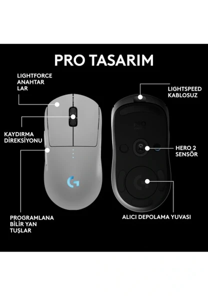 Logitech Pro 2 Lightspeed Kablosuz Beyaz Gaming Mouse (910-007303) - 4