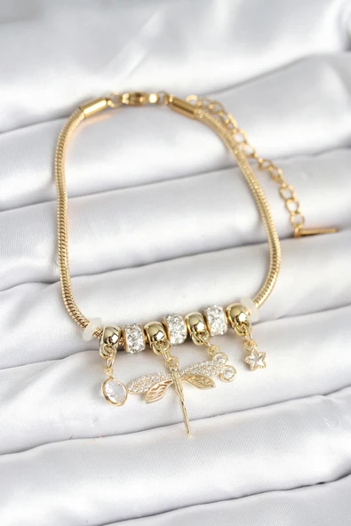 Pirinç Gold Renk Yusufçuk Charmlı Kadın Bileklik - TJ-BB7995 ürün görseli