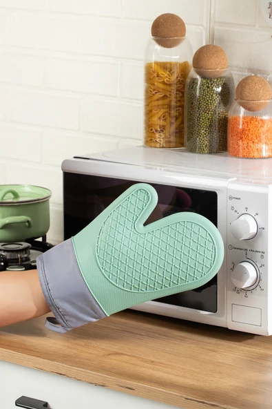 Porsima 3137-3 Silikon Yanmaz Yapışmaz Fırın Eldiveni Yeşil - Resim 2