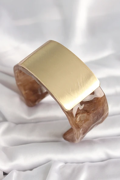 Kahverengi Mermer Desen Akrilik Platik Gold Dikdörtgen Plaka Model Vintage Kadın Bilezik - TJ-BB6686 ürün görseli