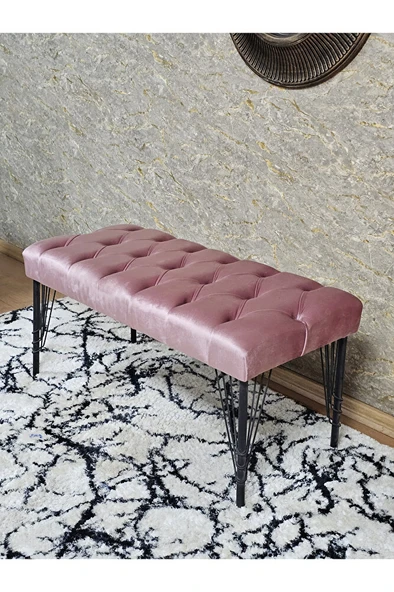 Siyah Boyalı Tel Ayaklı 90 cm Puf Bench - Puf - Bench - Kasalı Oturak - Oturak - Yatak Ucu Puf Pembe Renk 90 x 41 Boyut/Ebat - Resim 4