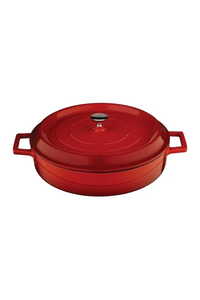 24cm Yuvarlak 28cm Sığ 2li Demir Döküm Tencere Seti Kırmızı - Resim 4