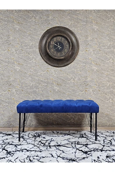 Siyah Boyalı Tel Ayaklı 90 cm Puf Bench - Puf - Bench - Kasalı Oturak - Oturak - Yatak Ucu Puf Mavi Renk 90 x 41 Boyut/Ebat - Resim 3