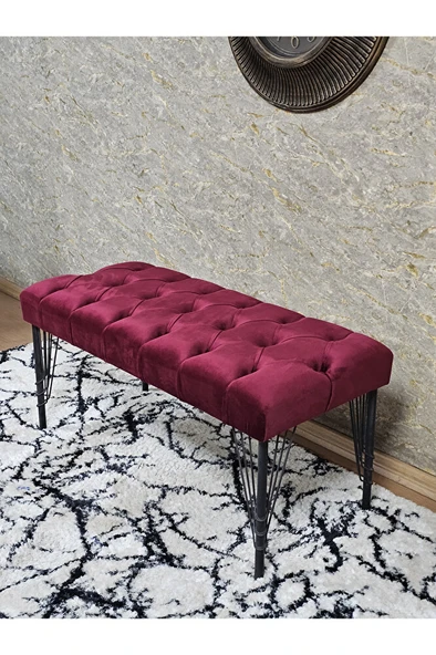 Siyah Boyalı Tel Ayaklı 90 cm Puf Bench - Puf - Bench - Kasalı Oturak - Oturak - Yatak Ucu Puf Bordo Renk 90 x 41 Boyut/Ebat - 4