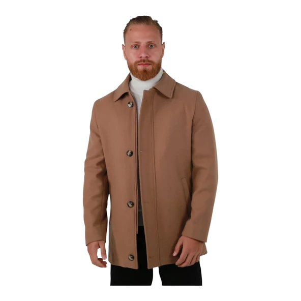 Erkek Fermuar Ve Düğme Kapamalı Palto Kaban - 3