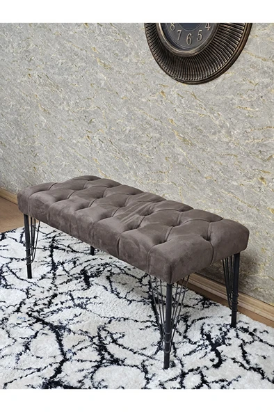 Siyah Boyalı Tel Ayaklı 90 cm Puf Bench - Puf - Bench - Kasalı Oturak - Oturak - Yatak Ucu Puf Kahverengi Renk 90 x 41 Boyut/Ebat - Resim 4