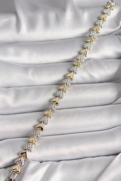 Pirinç Mix Renk Zirkon Taşlı Kalp Model VIP Seri Kadın Bileklik - TJ-BB6722 - Resim 2