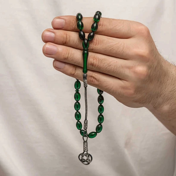 Supertrend Gümüş Kazaz Püsküllü Sıkma Kehribar Tesbih ürün görseli 1