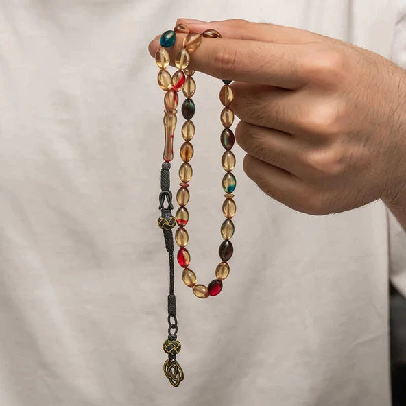 Supertrend Gümüş Kazaz Püsküllü Sıkma Kehribar Tesbih - 4