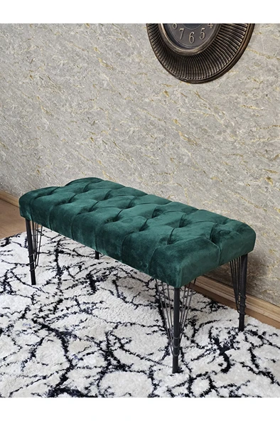 Siyah Boyalı Tel Ayaklı 90 cm Puf Bench - Puf - Bench - Kasalı Oturak - Oturak - Yatak Ucu Puf Yeşil Renk 90 x 41 Boyut/Ebat - Resim 4