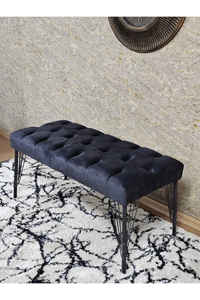 Siyah Boyalı Tel Ayaklı 90 cm Puf Bench - Puf - Bench - Kasalı Oturak - Oturak - Yatak Ucu Puf Füme Renk 90 x 41 Boyut/Ebat - Resim 4