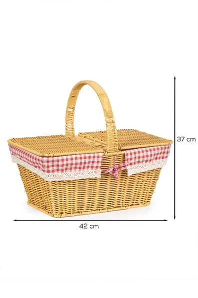 Porsima 2079 Dökdörtgen Hasır Görünümlü Piknik Sepeti Piknik Çantası 42x37cm - Resim 3