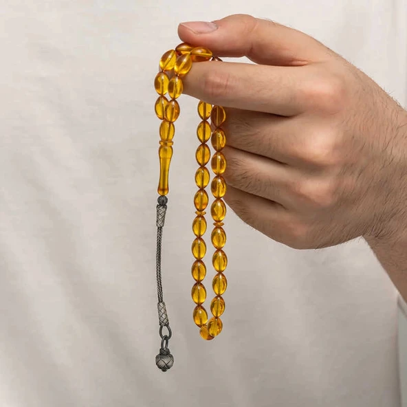 Supertrend Gümüş Kazaz Püsküllü Sıkma Kehribar Tesbih - Resim 4