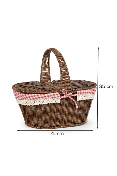 Porsima 2080 Oval Hasır Görünümlü Piknik Sepeti Piknik Çantası 41x35cm - Resim 3