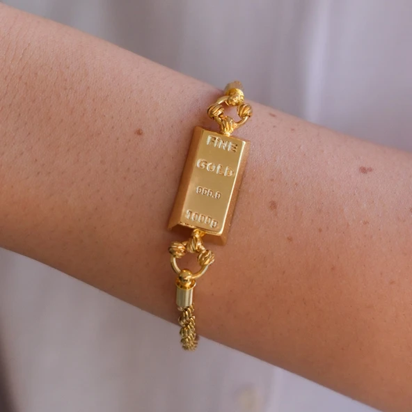 İmitasyon Altın Kaplama Burgu Desenli Külçe Bileklik BLK-1155 - Resim 2