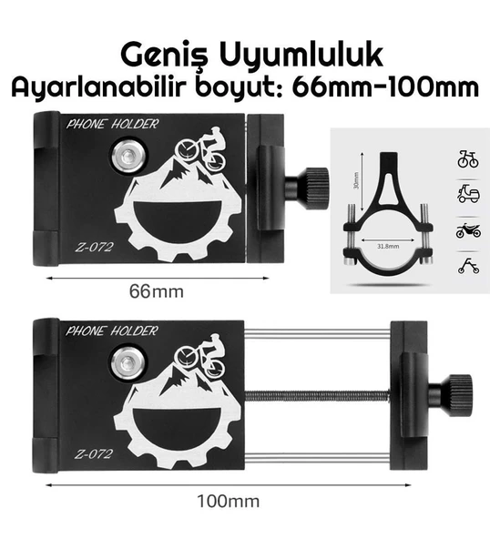 Alüminyum Bisiklet Motosiklet Universal Ayarlanabilir Cep Telefonu Gidon Tutucu - 4